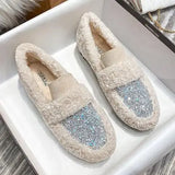 KYLETHOMASW  -  Plus Size 34-43 Women Wool Shoes Winter Warm Cotton Loafers Femmes Lambswool Moccasins Slip On Round Toe Ladies Sheep Fur Flats