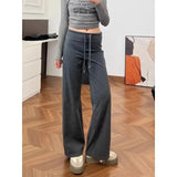Kylethomasw Streetwear Sexy Slim Draped Straight Pants Women Autumn New Japanese High Waist Lace Up Solid Color All Match Pants