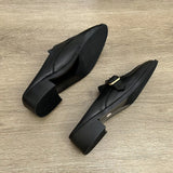 KYLETHOMASW  -  British Buckle Strap Mules Shoes Ladies Med-High Heels Slippers Slip On Derby Sliders Femmes Pantuflas PU Leather Loafers Woman