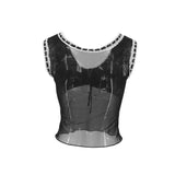 KYLETHOMASW  -  Summer Sexy Tank Women New Fashion Ribbons Sexy Mesh Lace Partywear Black Tank Elegant Casual Slim Tank Female Knitted Camisole