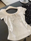 KYLETHOMASW  -  New Fashion Sweet Sexy Bow Slim Tops Women Japanese Chic Floral Casual Kawaii T-Shirt Aesthetic Lovely Cute Retro Blouses