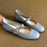 KYLETHOMASW  -  Retro Rhinestone Buckle Ballet Flas Women Hollow Comfort Casual Shoes Shallow Soft Sole Fashion Round Toe Mary Jane Shoes Women