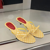 KYLETHOMASW  -  Summer Yellow New Women Slipper Fashion Narrow Band Ladies Thin High Heel Outdoor Dress Sandal Elegant Dress Flip Flops