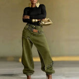 KYLETHOMASW  -  Women Creative Jeans New Arrival Layering Streetwear Denim Pants Solid Color Wide Leg Long Denim Trousers Loose Fit Jeans