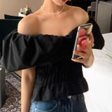 KYLETHOMASW  -  V Neck Blouses Spring Summer Puff Sleeve Vintage Solid Sweet Women Shirts Korean Fashion Elegant Blusas Mujer
