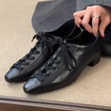 KYLETHOMASW  -  Black British Style Leather Shoes Women Retro Lace Up Mid Heel Pumps Comfortable Elegant Commuter Office Shoes Zapatos De Mujer