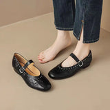 KYLETHOMASW  -  New French Women's Retro Mary Jane Ballet Shoes Ladies Flat Flat Casual Round Toe Riveted Shallow Mouth Single Shoes