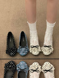 KYLETHOMASW  -  Fashionable Thick Heel Mary Janes Women's Slip-On Shoes Polka Dot  Bow Knot Casual Comfy Footwear Summer Season