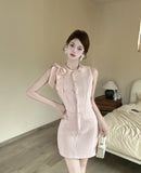 KYLETHOMASW  -  Elegant Skirt Set Women's Summer Bow Tweed Vest High Waist Mini Skirt Two-piece Set Fashion Female Clothes