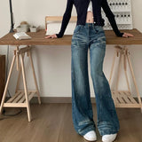 Kylethomasw High Waist Loose Casual All Match Jeans Women Autumn New Korean Fashion Splicing Washed Denim Wide Leg Pants