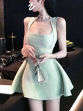 KYLETHOMASW  -  Women Elegant Solid A-line Mini Dresses New Korean Fashion Summer Plain Corset  Princess Tutu Dress Wedding Party Evening Robe