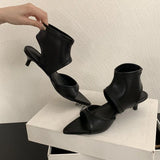 KYLETHOMASW  -  Open Toe Footwear Low Heel Modern Women Ankle Booties Shoes Fashion Stretch Female Heeled Sandals Boots Shoes For Ladies Black