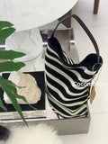 KYLETHOMASW  -  Black White Striped Bucket Bag for Women Large Capacity Casual Vacation Beach Shoulder Tote Bags