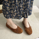 KYLETHOMASW  -  Suede Retro Bowknot  Round Toe Flat Shoes Women Soft Sole Comfort Casual Shoes for Women Shallow Ballet Style Footwear Female