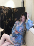 KYLETHOMASW  -  French Elegant Vintage Flower Chiffon Dress Women Casual Retro Lantern Sleeve Mini Dress Female Even Party Korean Fashion Summer