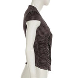 KYLETHOMASW  -  American style light mature V-neck lace up pleated slim fit shoulder T-shirt new polka dot short sleeved top