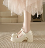 KYLETHOMASW  -  High Heels Women's Summer Word Belt Mary Jane Single Shoes Thick Heel Light Mouth Buckle High Heel Leather Shoes Women Pumps