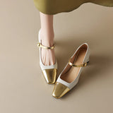 Kylethomasw Spring/Autumn Women Pumps Split Leather Shoes for Women Square Toe Chunky Heel High Heels Elegent Mixed Colors Mary Janes Shoes