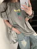 KYLETHOMASW  -  Sweet Printed Bow T-Shirts Women Oversize Half Sleeve 2024 Loose New Casual Summer Daily All Match Fashion Tees