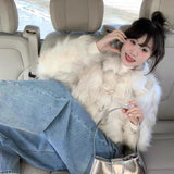 KYLETHOMASW  -  Sweet Hot Girl Horn Button Faux Fur Coat Women's Winter Loose Turn-down Collar Long-sleeved Short Jacket Fashion Female Clothes