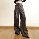 Kylethomasw  Brown Classic Retro All-match Casual High Street Fashionable Cool Confident Youth Hip-hop Women Autumn Straight Leg Pants