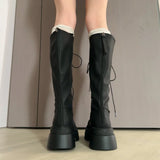 KYLETHOMASW  -  Flats Platform High Boots Women's Designer Shoes for Woman Winter Knee High Boots Lace Up Trend Goth Fashion Boots Femme