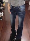KYLETHOMASW  -  Dark Blue Retro Y2K 2000s Flared Jeans Slim Casual Denim Long Pants Straight Cut Women's Summer Pants Korean Clothing
