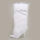 KYLETHOMASW  -  Pink Y2k Stiletto Metal Chain Boots Autumn Winter New Sexy Black High-heeled Fur Boots   on off