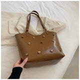Kylethomasw Large Capacity Pu Leather Tote Bag New High Quality Women Shoulder Underarm Bag Fashion Diamond Rivet Ladies Handbag
