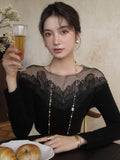 Kylethomasw White Off Shoulder Knit Sweater Women Lace Transparent Mesh Long Sleeve Crop Pullovers Fairycore Aesthetics Clothes Chic