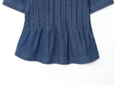 KYLETHOMASW  -  Nordic Minimalist Fashion Washed Distressed Denim Shirt Round Neck Short Sleeve Blouse Women Pullover Top