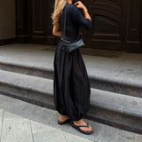 KYLETHOMASW  -  Women Casual Solid High Waist Pleated Balloon Long Pants Women Y2k Baggy Bloomers Solid Color High Waist Loose Fit Capris