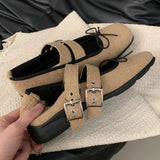 KYLETHOMASW  -  Simple Soft Bottom Buckle Flat Mary Jane Women Shoes Comfortable Bowknot Square Toe Designer Shoes Fashion Backless Loafer Shoes