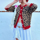 KYLETHOMASW  -  Leopard Print Cardigan Autumn O Neck Long Sleeve Button Down Sweater American Retro Streetwear Y2k Knitwear Coat Women Outwear