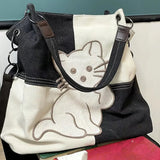 KYLETHOMASW  -  Y2k Japanese Casual Sweet Cool Cat Embroidery Shoulder Bags Contrast Color Simple Kawaii Handbags All Match Underarm Bag Women