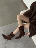 KYLETHOMASW  -  High Quality Faux Suede Kitten Heel Ankle Boots Women Fashion Pointed Toe Sewing Pleated Designer Boots Comfortable Modern Boots