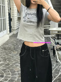 KYLETHOMASW  -  Letter Print O-neck Slim Fit T-shirts Summer New White Top for Women Y2k Grunge Short Sleeve All-match Tee Shirt