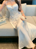 KYLETHOMASW  -  Lace Strapless Long Dress Women Sleeveless Camisole French Elegant Dress Solid A Line Dinner Night Fashion Simple Vestidos New