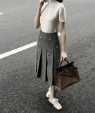KYLETHOMASW  -  Vintage Diamond Beading Skirts for Women Summer New Preppy High Waist Slim A-line Pleated Skirt Y2k Jupe Faldas Muje Saia K488