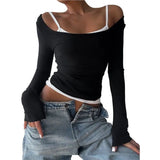 KYLETHOMASW  -  Womens Long Sleeve Shirt & White Camisole Sets Off The Shoulder Going Out Tops Tees Y2K Outfits