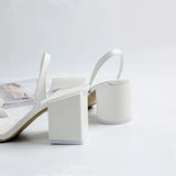 KYLETHOMASW  -  Fashion Asymmetrical Geometric Decor Women Sandals Summer Comfortable Thick High heels White Leather Slingbacks Female Shoes