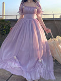 KYLETHOMASW  -  French Vintage Purple Dress Summer Puff Sleeve Backless Bow A-Line Midi Dress Fashion Party Evening Palace Princess Dress