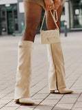 KYLETHOMASW  -  New Autumn and Winter New Pointed Metal Buckle Knee High Women's Boots, Thick High-heeled Pants Boots, Fashionable Mid Leg Boots