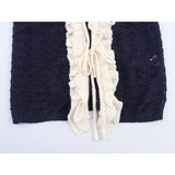 KYLETHOMASW  -  Women Contrasting Ruffle Knit Tank Tops Sexy V Neck Front Tie Holiday Casual Summer Crop Top