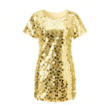 KYLETHOMASW  -  Women Sequin T-shirt Dress Short Sleeve Crew Neck Mini Dress Summer Casual Party Clubwear