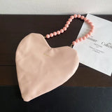 KYLETHOMASW  -  Ins Sweet Cute Pink Heart Crossbody Bag Women Small Capacity Beaded Handle Shoulder Bag Ladies Casual Versatile Everyday Handbag