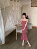KYLETHOMASW  -  Rose Red Hollow Lace Suspender Dress for Women in Summer Sexy Waist-hugging Skirt