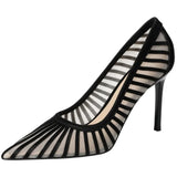KYLETHOMASW  -  Fashion Mesh Women's Pumps New Pointed Toe Stiletto Slip-on Stripe Totem Female Sandals Classics Shallow Summer Ladies Shoes