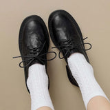KYLETHOMASW  -  Womens Cowhide Lace Up Flat Shoes Oxford Round Toe Retro British High-Quality Soft Comfortable All Season Daily Shoes