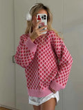 KYLETHOMASW  -  Winter Women Casual Pullover Sweater Fashion Strawberry Embroidery Contrasting Color Cute Long Sleeved Women's Knitted Sweater